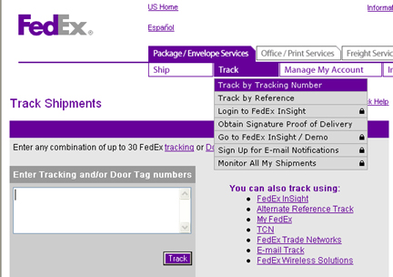 fed ex tracking screen